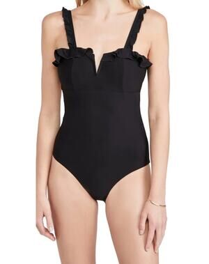 SOLIDO SWIMWEAR Swimsuit Size Small One Piece Black NWT Ruffle Tie Back Swim